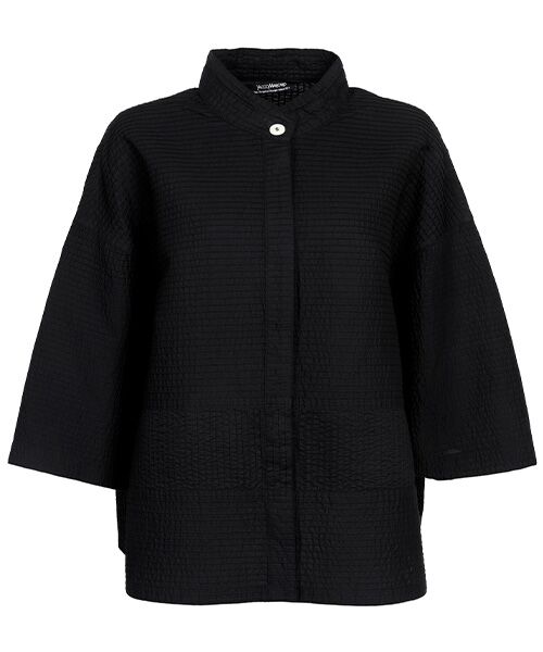 YACCOMARICARD / ヤッコマリカルド シャツ・ブラウス | ﾛｰﾝ総ﾋﾟﾝﾊｲﾈｯｸｳｴｽﾄ縦ﾋﾟﾝ五分袖ｼｬﾂ（黒）