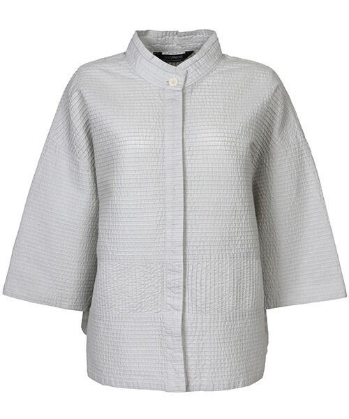 YACCOMARICARD / ヤッコマリカルド シャツ・ブラウス | ﾛｰﾝ総ﾋﾟﾝﾊｲﾈｯｸｳｴｽﾄ縦ﾋﾟﾝ五分袖ｼｬﾂ（アイスグレー）