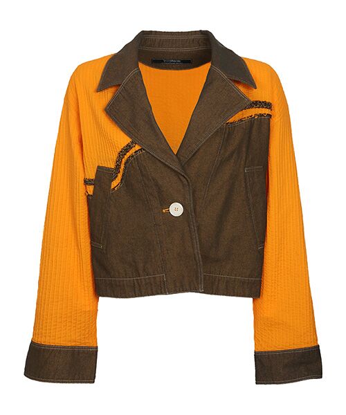 YACCOMARICARD/ヤッコマリカルド ｶﾂﾗｷﾞﾃﾞﾆﾑ+ﾛｰﾝ枯山水 ﾃｰﾗｰﾄﾞ襟JK 橙色 サイズ1