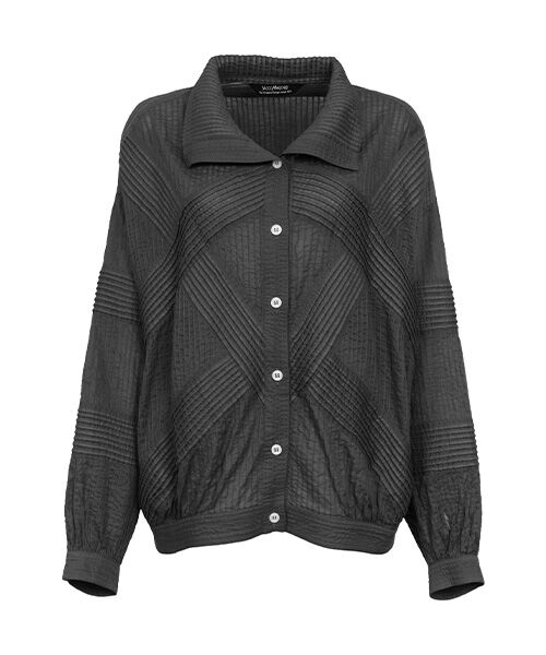 YACCOMARICARD / ヤッコマリカルド シャツ・ブラウス | 100ﾎﾞｲﾙ 総ﾋﾟﾝ格子ﾌﾞﾃｨ 襟付長袖BZ型JK（スチールグレー）