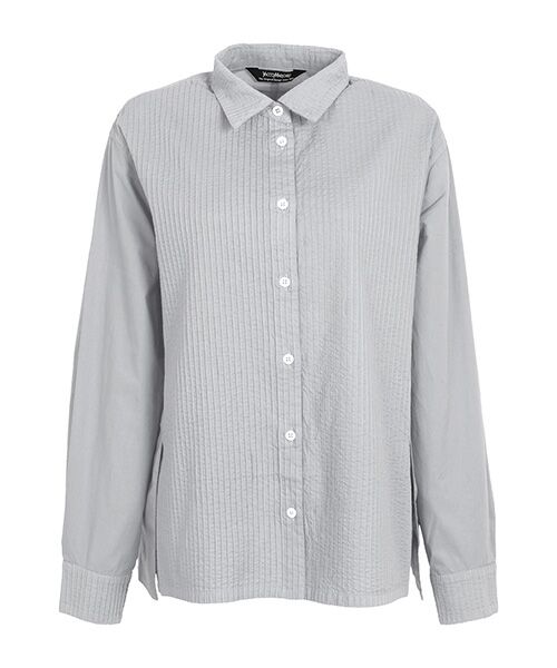 YACCOMARICARD / ヤッコマリカルド シャツ・ブラウス | ローン部分ピン 後無地 脇前振リ長袖BL（アイスグレー）
