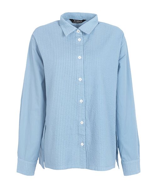 YACCOMARICARD / ヤッコマリカルド シャツ・ブラウス | ローン部分ピン 後無地 脇前振リ長袖BL（ブルーミスト）