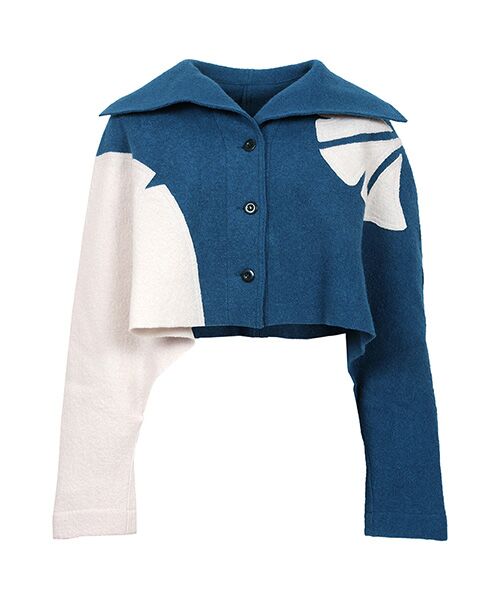 YACCOMARICARD / ヤッコマリカルド シャツ・ブラウス | 圧縮ニット銀杏モチーフパッチワーク ボレロJK（ビロウドカケルシロスナ）