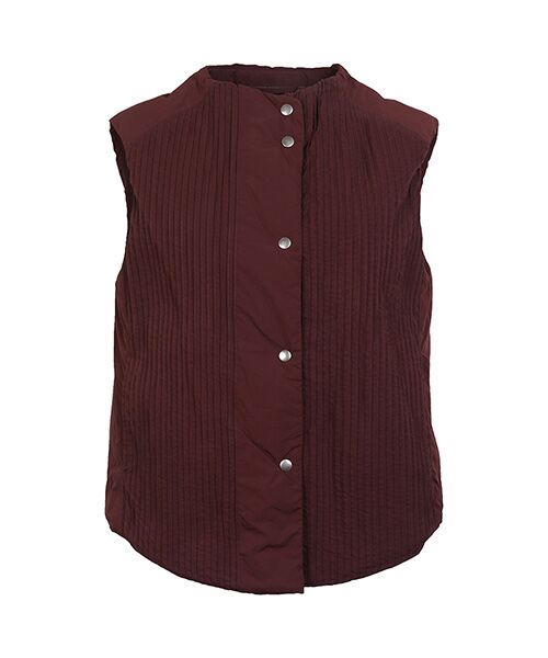 YACCOMARICARD / ヤッコマリカルド ベスト | リンクルナイロンキルト 部分タテピンドット釦ボトルネックVT（ショコラ）