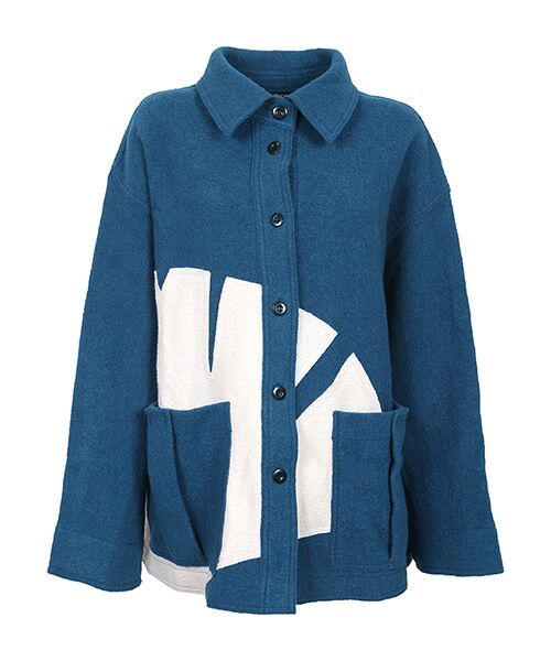 YACCOMARICARD/ヤッコマリカルド 圧縮ニット銀杏モチーフアップリケ シャツ型JK ビロウドカケルシロスナ サイズN YACCOMARICARD/ヤッコマリカルド 圧縮ニット銀杏モチーフアップリケ シャツ型JK ビロウドカケルシロスナ サイズN