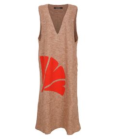 YACCOMARICARD / ヤッコマリカルド ロング・マキシ丈ワンピース | 圧縮ニット銀杏モチーフアップリケ V襟ジャンパースカート