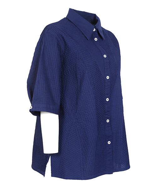 YACCOMARICARD / ヤッコマリカルド シャツ・ブラウス | ローン笹柄総ピン 前立て&襟無地 半袖BL | 詳細1