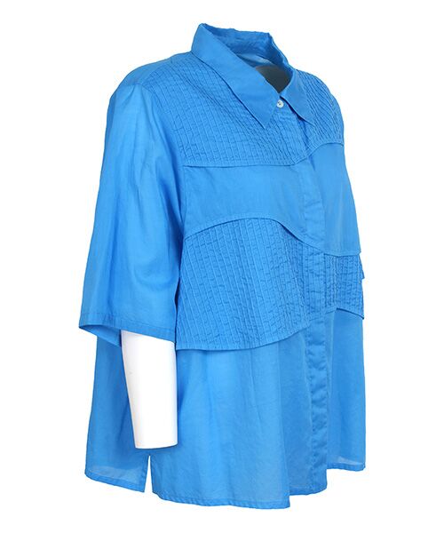 YACCOMARICARD / ヤッコマリカルド シャツ・ブラウス | 100ボイル波型レイヤー切替 半袖ショート丈BL | 詳細1