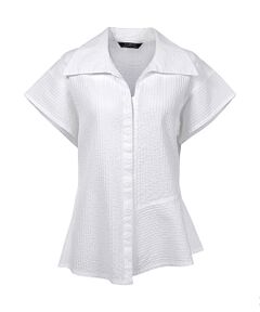 YACCOMARICARD / ヤッコマリカルド シャツ・ブラウス | ローン総ピンイレギュラーヘム アシメ 襟付 ヒヨク半袖BL