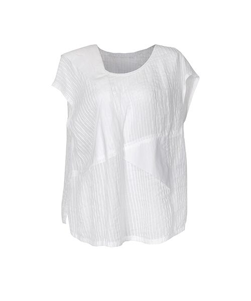 YACCOMARICARD / ヤッコマリカルド シャツ・ブラウス | ラミーボイル折り紙 クルーネックフレンチ袖 P/O BL（白）