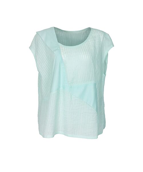 YACCOMARICARD / ヤッコマリカルド シャツ・ブラウス | ラミーボイル折り紙 クルーネックフレンチ袖 P/O BL（淡緑）