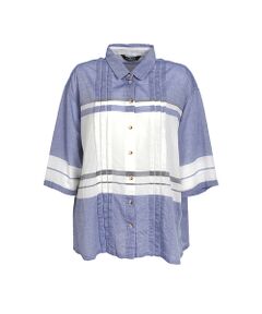 YACCOMARICARD / ヤッコマリカルド シャツ・ブラウス | タック入リ80ムルムル 横縞 シャツ襟 7分袖 BL