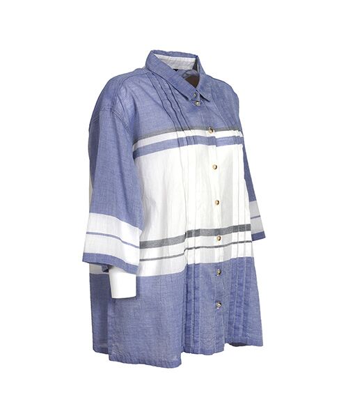 YACCOMARICARD / ヤッコマリカルド シャツ・ブラウス | タック入リ80ムルムル 横縞 シャツ襟 7分袖 BL | 詳細1