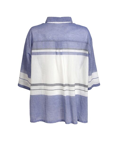 YACCOMARICARD / ヤッコマリカルド シャツ・ブラウス | タック入リ80ムルムル 横縞 シャツ襟 7分袖 BL | 詳細2