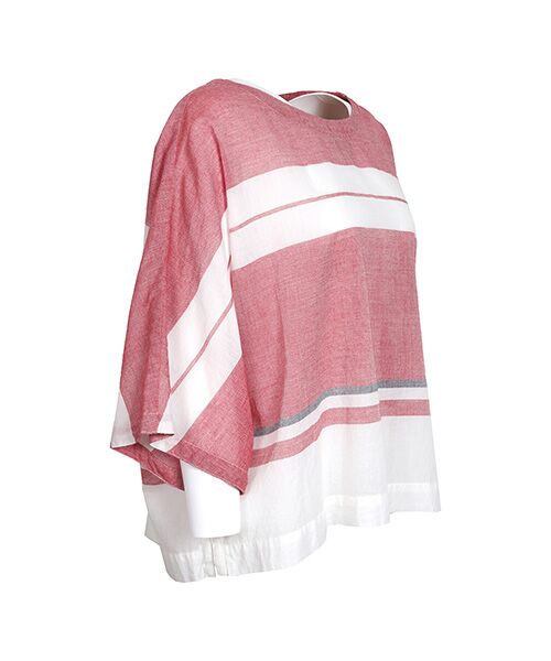 YACCOMARICARD / ヤッコマリカルド シャツ・ブラウス | タック入り80ムルムル 横縞 半袖 T型 P/O BL | 詳細1