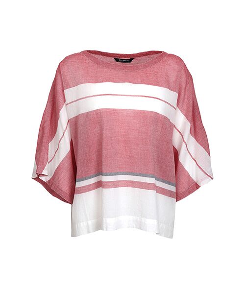 YACCOMARICARD / ヤッコマリカルド シャツ・ブラウス | タック入り80ムルムル 横縞 半袖 T型 P/O BL（赤縞）