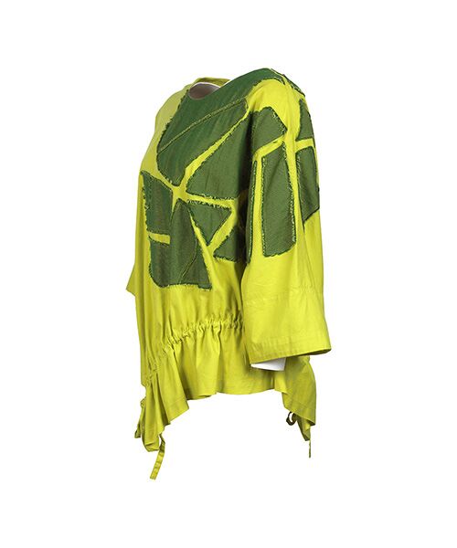 YACCOMARICARD / ヤッコマリカルド シャツ・ブラウス | ボタニカルカットワークWアシメドロスト襟ナシ P/O7分袖BL | 詳細1