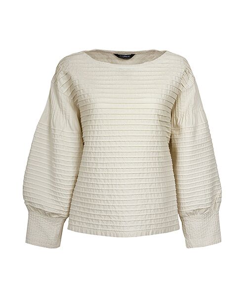 YACCOMARICARD / ヤッコマリカルド シャツ・ブラウス | サイフ総ピン部分ブティ袖ボリューム丸首長袖PO（白香色）