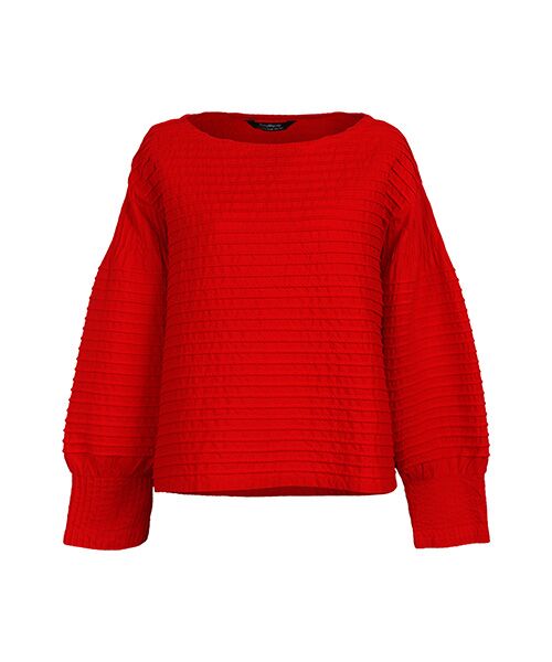 YACCOMARICARD / ヤッコマリカルド シャツ・ブラウス | サイフ総ピン部分ブティ袖ボリューム丸首長袖PO（ブライトレッド）