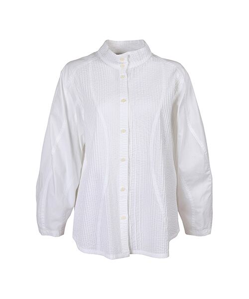 YACCOMARICARD / ヤッコマリカルド シャツ・ブラウス | ローン&サイフ前ピン袖後ウエーブ切り替え長袖シャツ（白）