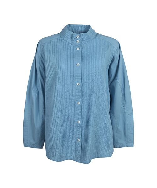 YACCOMARICARD / ヤッコマリカルド シャツ・ブラウス | ローン&サイフ前ピン袖後ウエーブ切り替え長袖シャツ（ウェッジウッドブルー）