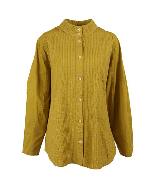 YACCOMARICARD / ヤッコマリカルド シャツ・ブラウス | ローン&サイフ前ピン袖後ウエーブ切り替え長袖シャツ（シナモン）