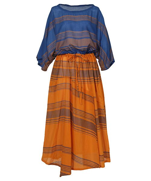 YACCOMARICARD / ヤッコマリカルド ロング・マキシ丈ワンピース | 80ムルムル配色 ドロスト付　半袖P/O OP | 詳細1