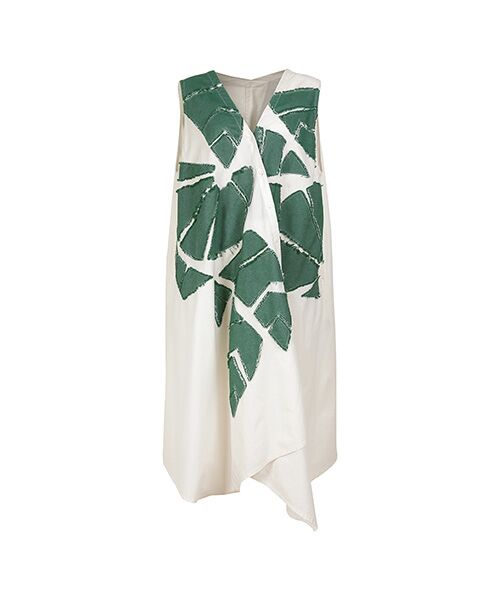 YACCOMARICARD / ヤッコマリカルド ミニ丈・ひざ丈ワンピース | ボタニカルカットワーク Vネック ハンカチーフヘム 袖ナシOP（ジャスミンホワイト）