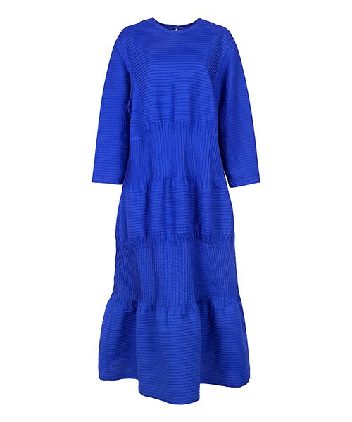 YACCOMARICARD / ヤッコマリカルド ロング・マキシ丈ワンピース | サイフ総ピン縦横ピン丸首長袖ロング丈ワンピース（ロイヤルブルー）