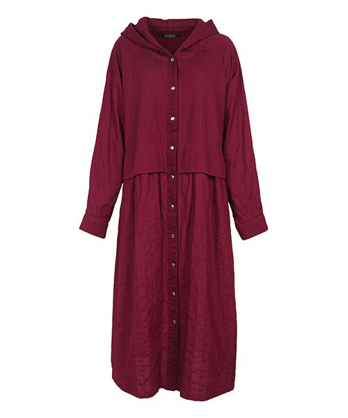 YACCOMARICARD / ヤッコマリカルド トレンチコート | サイフ&カツラギフード付ペプラムデザインロングコート（バーガンディ）