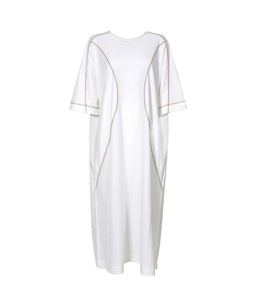 YACCOMARICARD / ヤッコマリカルド ロング・マキシ丈ワンピース | 40CSローンオーバーロックワーク部分ピン半袖CSOP（白）