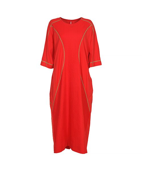 YACCOMARICARD / ヤッコマリカルド ロング・マキシ丈ワンピース | 40CSローンオーバーロックワーク部分ピン半袖CSOP（紅緋）