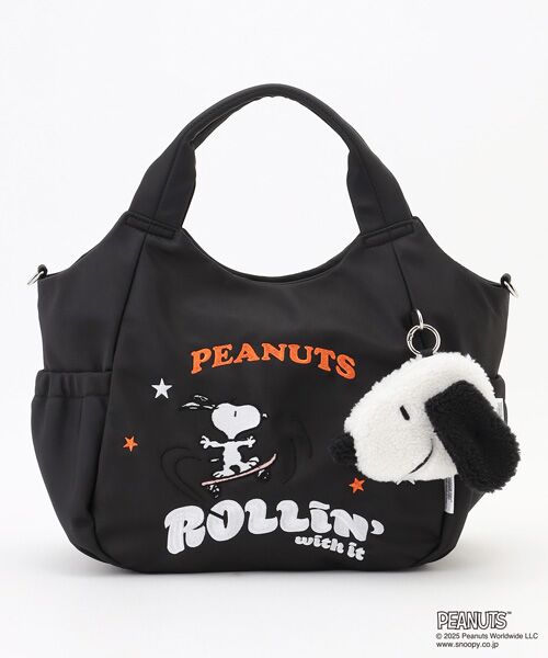 Y'SACCS/イザック SNOOPYデザイン サイドギャザー2wayトート Mサイズ(スケートボード） ブラック FREE