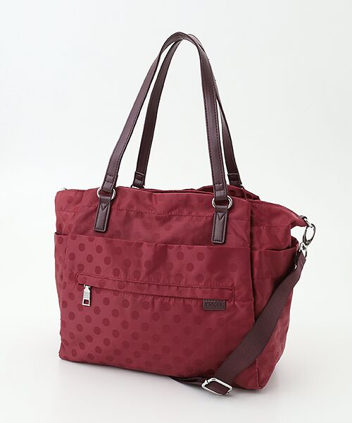 Y'SACCS / イザック トートバッグ | はっ水ドットジャガードポーチ付きトートバッグ（ワイン）