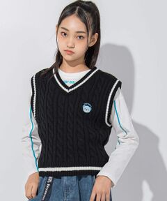 【 ニコ☆プチ 掲載 】クマ刺繍ベスト＆ロゴTシャツセット(130~160cm)