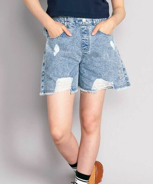 ZIDDY / ジディー ショート・ハーフ・半端丈パンツ | 【接触冷感】ブラスト&ダメージ加工デニムパンツ(ブルー)
