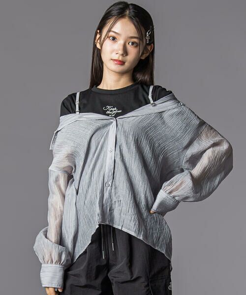 ZIDDY/ジディー オフショルダー2WAY長袖シャツ&半袖Tシャツセット(130~160cm) グレー 140cm ZIDDY/ジディー オフショルダー2WAY長袖シャツ&半袖Tシャツセット(130~160cm) グレー 140cm