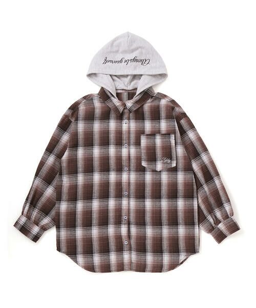 ZIDDY / ジディー シャツ・ブラウス | フード取り外しチェックシャツ(130~160cm)(ブラウン系)