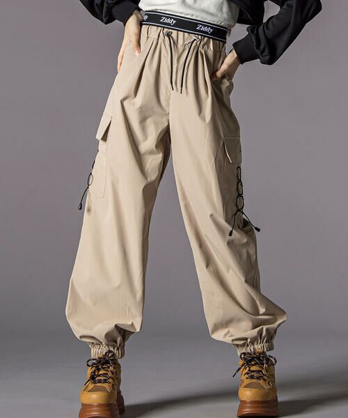 ZIDDY / ジディー カーゴパンツ | レースアップナイロンカーゴパンツ(130~160cm)（ベージュ）