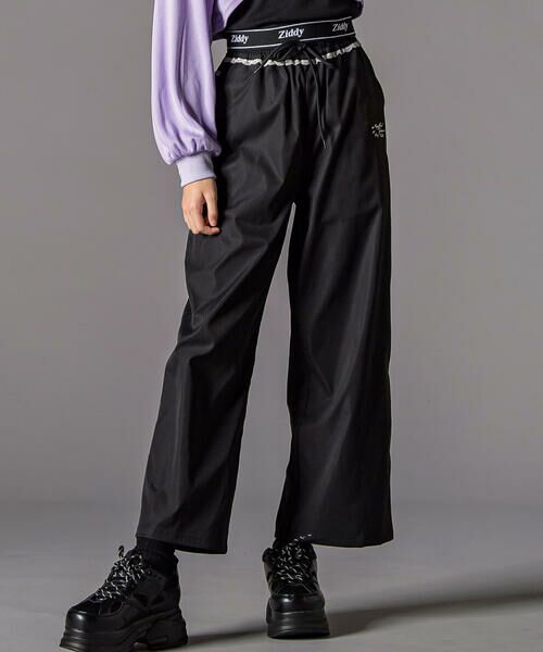 ZIDDY / ジディー チノ・ワークパンツ | チラレースウエストワイドパンツ(130~160cm)（ブラック）