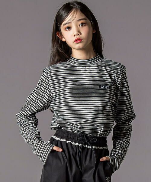 ZIDDY / ジディー Tシャツ | プチハイ×ボーダートップス  (130~160cm)（ブラック系）