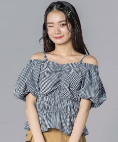 2WAYオフショルダーシャーリングトップスブラウス(130~160cm)