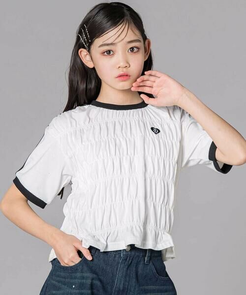 ZIDDY / ジディー Tシャツ | シャーリングトップス(130~160cm)（ホワイト）