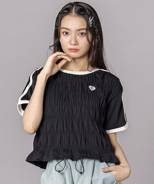 ZIDDY / ジディー Tシャツ | シャーリングトップス(130~160cm)（ブラック）