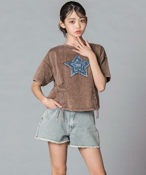 ZIDDY / ジディー デニムパンツ | 【 ニコ☆プチ 】ヒョウ柄ミックス デニム フリンジショートボトム(130~160cm) | 詳細2