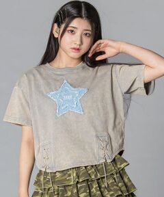 ZIDDY / ジディー Tシャツ | 【 ニコ☆プチ 】デニム星パッチ レースアップトップス(130~160cm)
