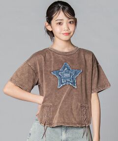 ZIDDY / ジディー Tシャツ | 【 ニコ☆プチ 】デニム星パッチ レースアップトップス(130~160cm)
