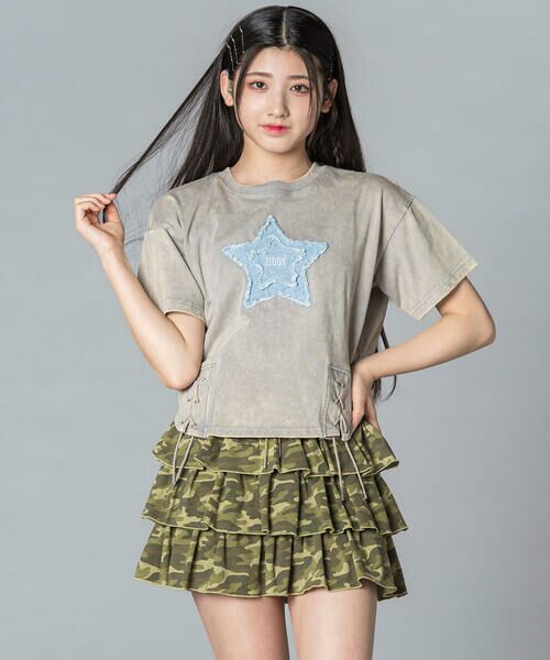 ZIDDY / ジディー Tシャツ | 【 ニコ☆プチ 】デニム星パッチ レースアップトップス(130~160cm) | 詳細2