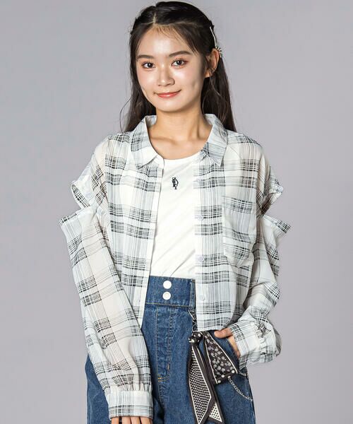 ZIDDY / ジディー その他トップス | シアー短丈チェックシャツ＆タンクトップスセット(130~160cm)（ホワイト系）