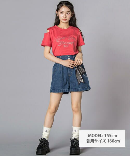 ZIDDY / ジディー Tシャツ | 【接触冷感】ラインストーン肩あきTシャツ(130~160cm) | 詳細1